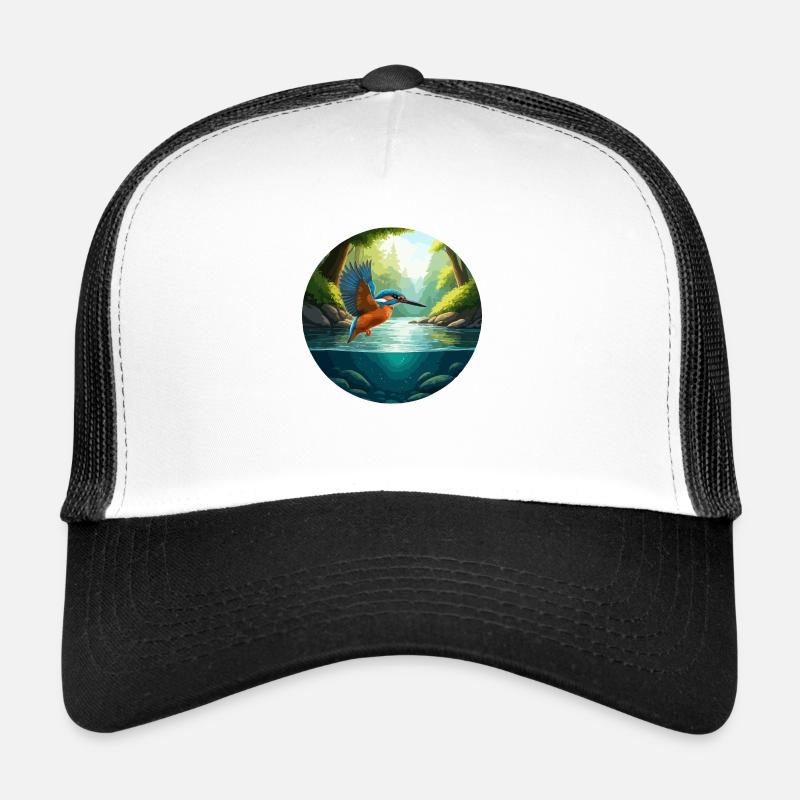 Le martin-pêcheur vole au-dessus du ruisseau Casquette trucker 