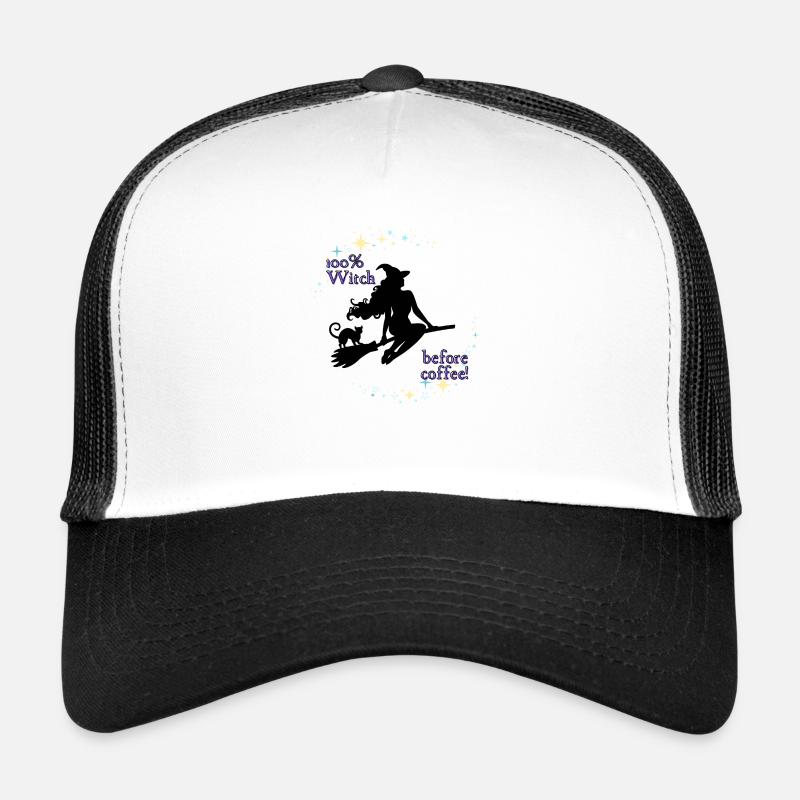 100 % Sorcière avant le café - Casquette trucker  - blanc/noir