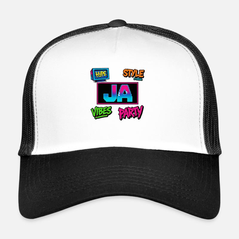 Pixel Vibes Ja - Trucker Cap - Weiß/Schwarz
