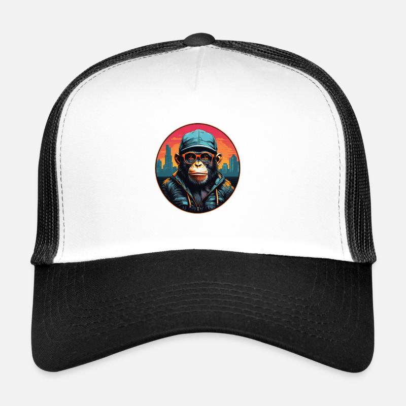 Cooler Schimpanse mit Sonnenbrille und Basecap Trucker Cap