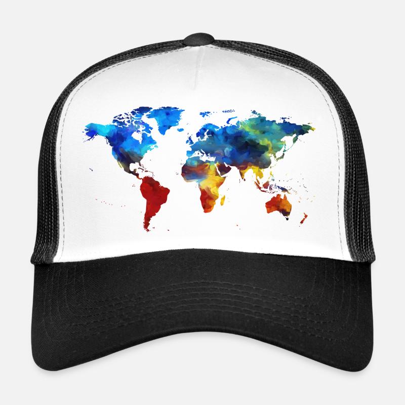 Weltkarte - Trucker Cap - Weiß/Schwarz