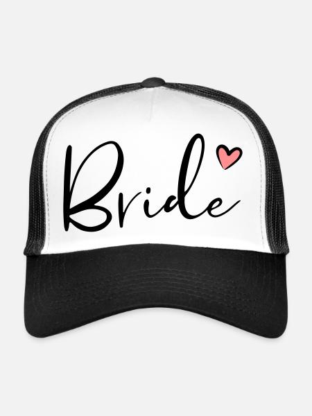 Cadeau de partie de poule coeur de mariée - Casquette trucker  - blanc/noir - Devant