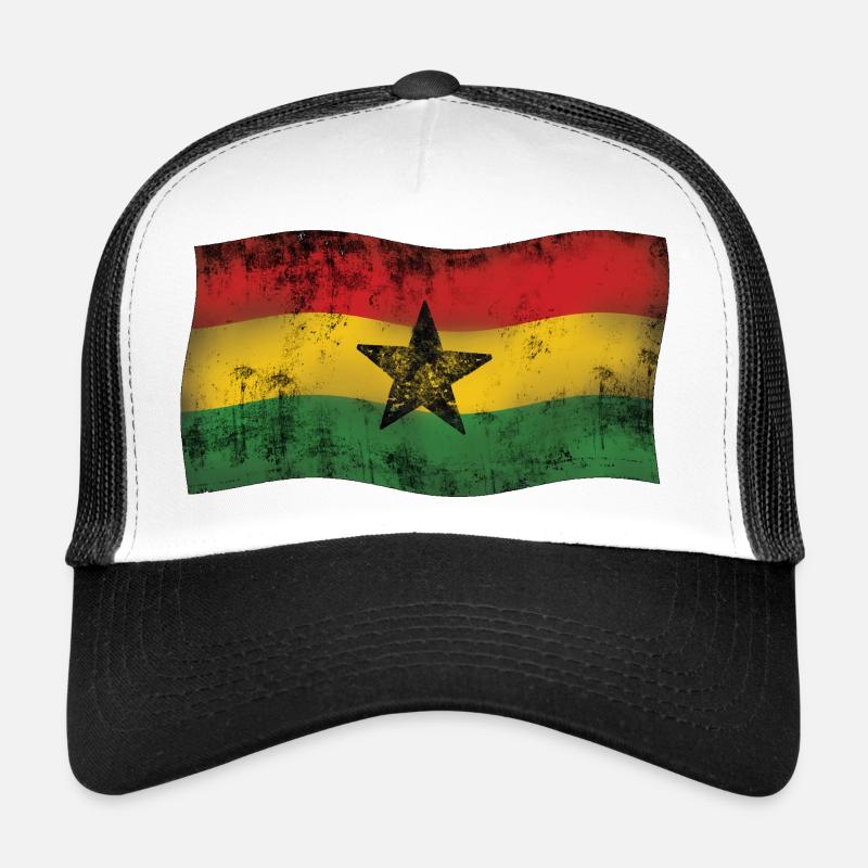 Ghanaian Flag mit Vintage-Effekt Reggae - Trucker Cap - Weiß/Schwarz