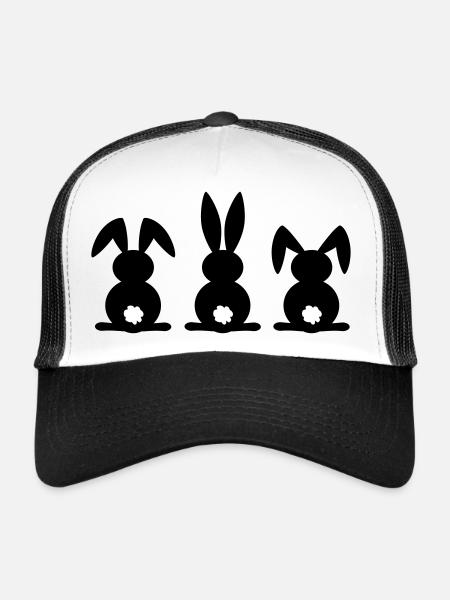 Rabbit silhouette. Happy Easter or Easter party. Egg. - Trucker Cap - white/black - Front