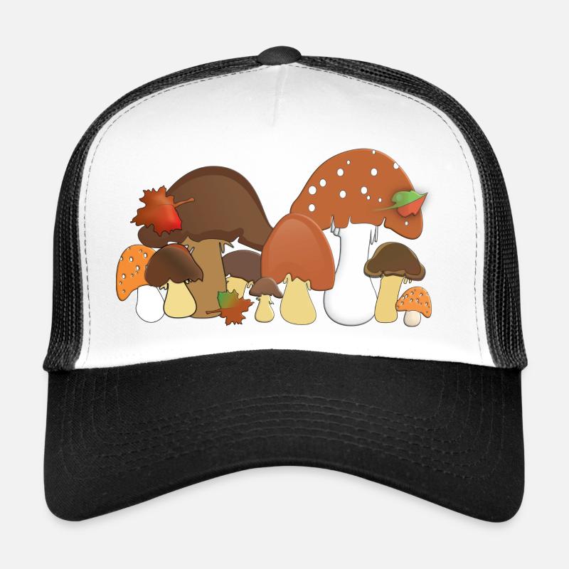 Autumn Mushrooms Forest Motifs Pattern Trucker Cap