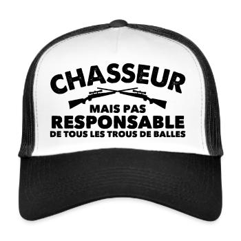 CHASSEUR🔥 Mais pas responsable ! CADEAU HUMOUR - Casquette trucker  - blanc/noir - Devant
