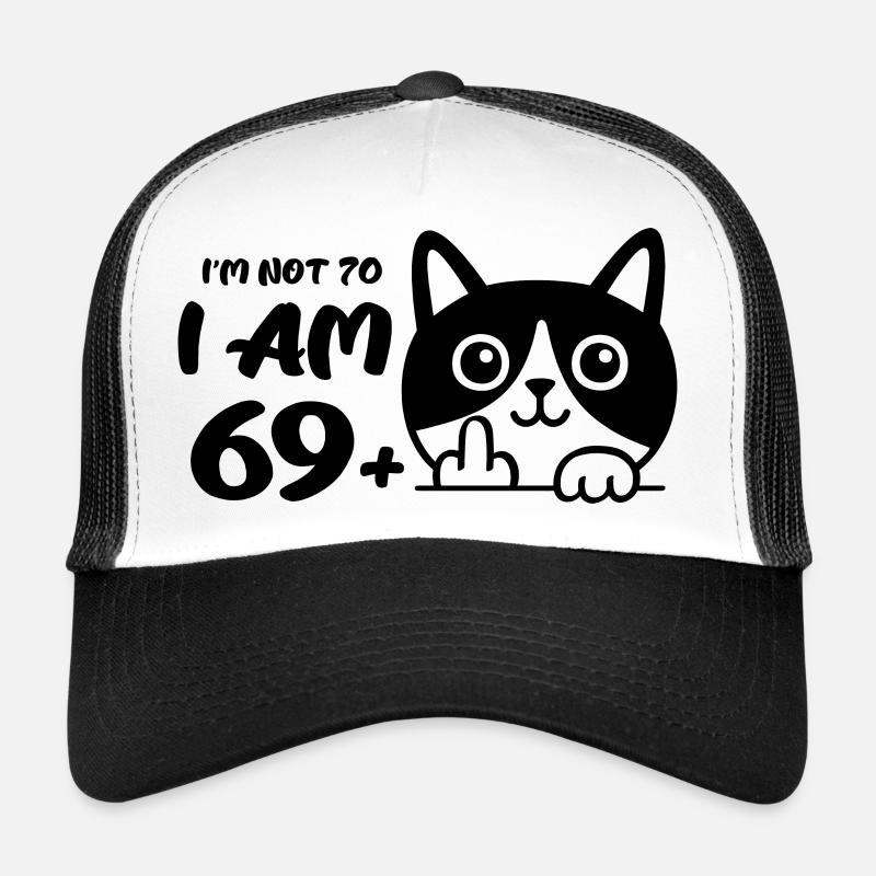 Ich bin nicht 70, ich bin 69 plus 1 Mittelfinger Katze Flip - Trucker Cap - Weiß/Schwarz