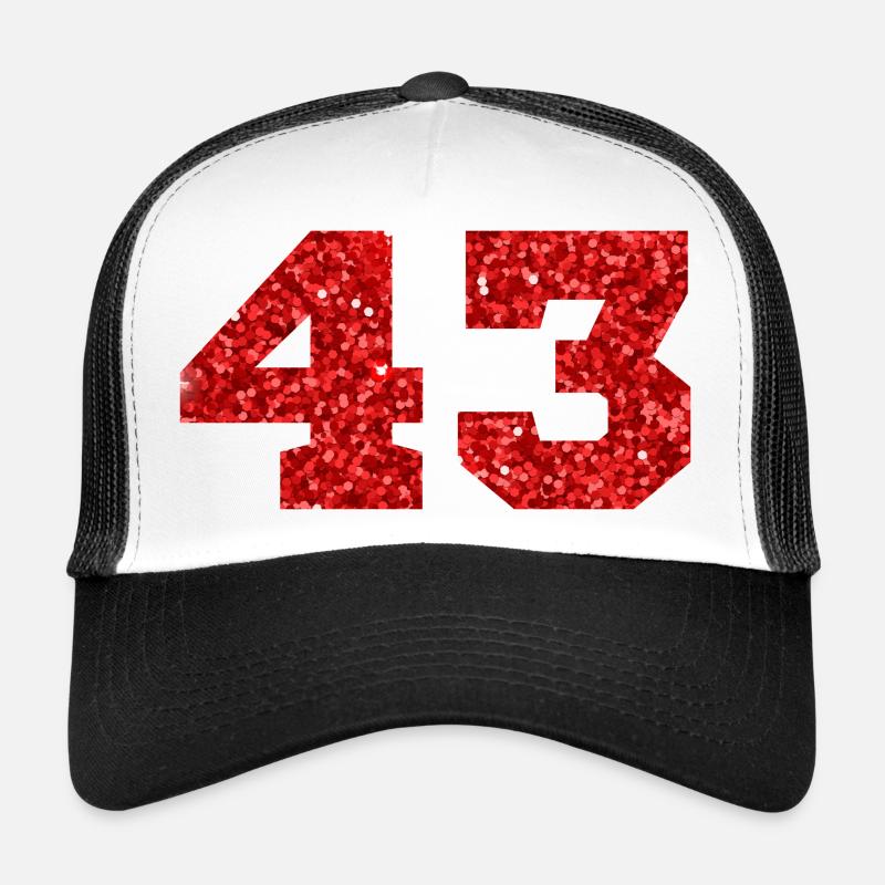 Nummer 43 Roter Glitzer - 43. Geburtstag - Trucker Cap - Weiß/Schwarz