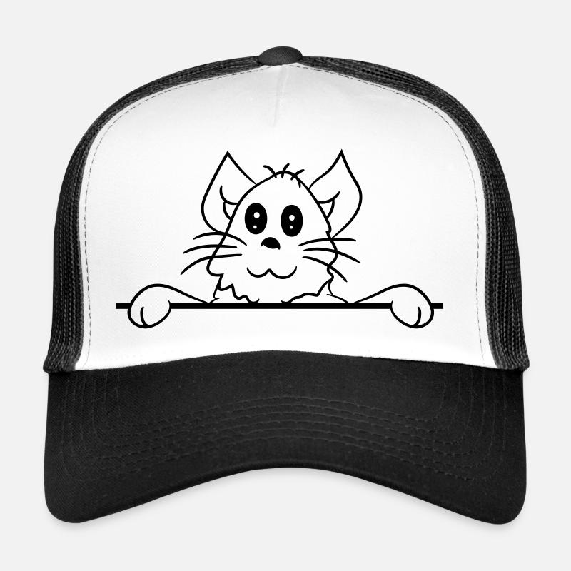 Jolie petite chatte jetant un coup d’œil caché derrière le mur Casquette trucker 