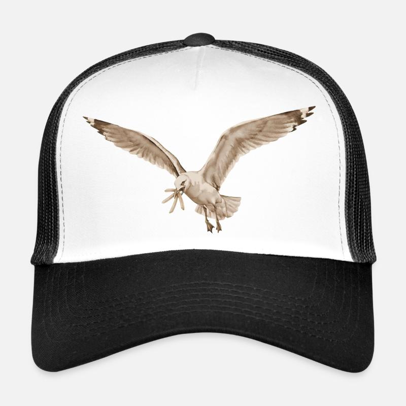 Lustige Möwe Stiehlt Pommes Am Strand - Trucker Cap - Weiß/Schwarz