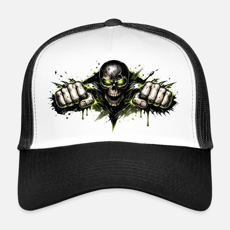 Aggressiver Biker Skull mit grüner Energie Trucker Cap