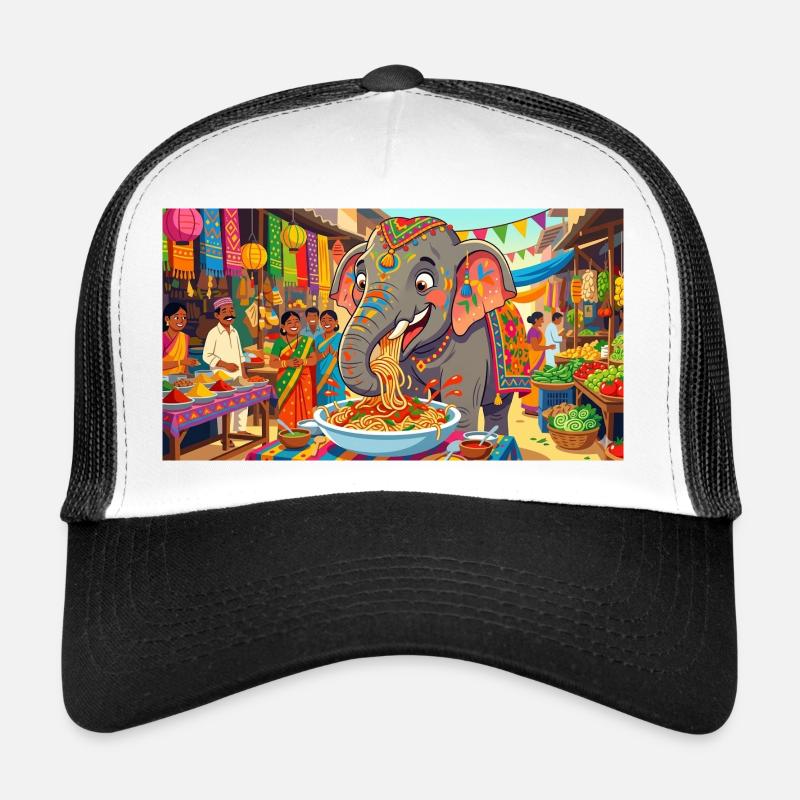 Elephant Eating Spaghetti Funny Art Trucker Cap