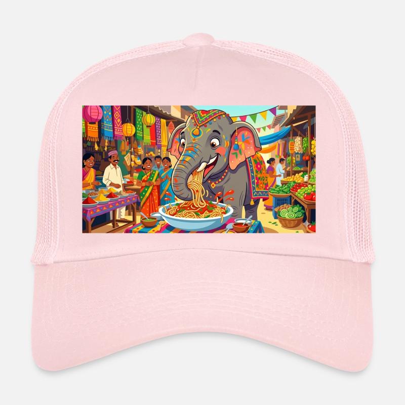 Art drôle de l’éléphant mangeant des spaghettis Casquette trucker 