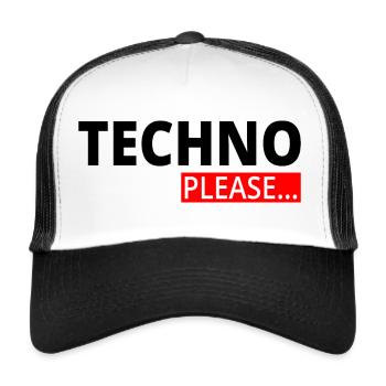 Techno - Musique techno - Rave - Festival - Please - Casquette trucker  - blanc/noir - Devant