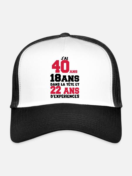 j'ai 40 ans - Casquette trucker  - blanc/noir - Devant