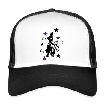 Westernreiterin mit Pferd Silhouette - Trucker Cap - Weiß/Schwarz - Vorne