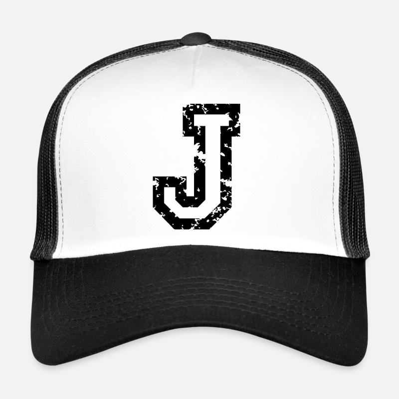 J (Vintage Weiß) Buchstabe J - Trucker Cap - Weiß/Schwarz