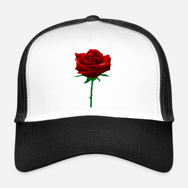 Rote Rose - Trucker Cap - Weiß/Schwarz