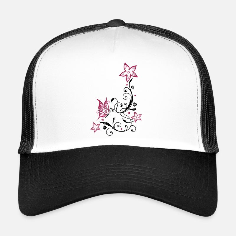 Florale Ranke mit Blüten und Schmetterling Trucker Cap
