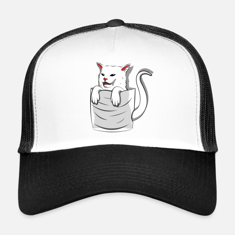 Cat Meme Woman Yelling At Table Dinner Pocket Trucker Cap