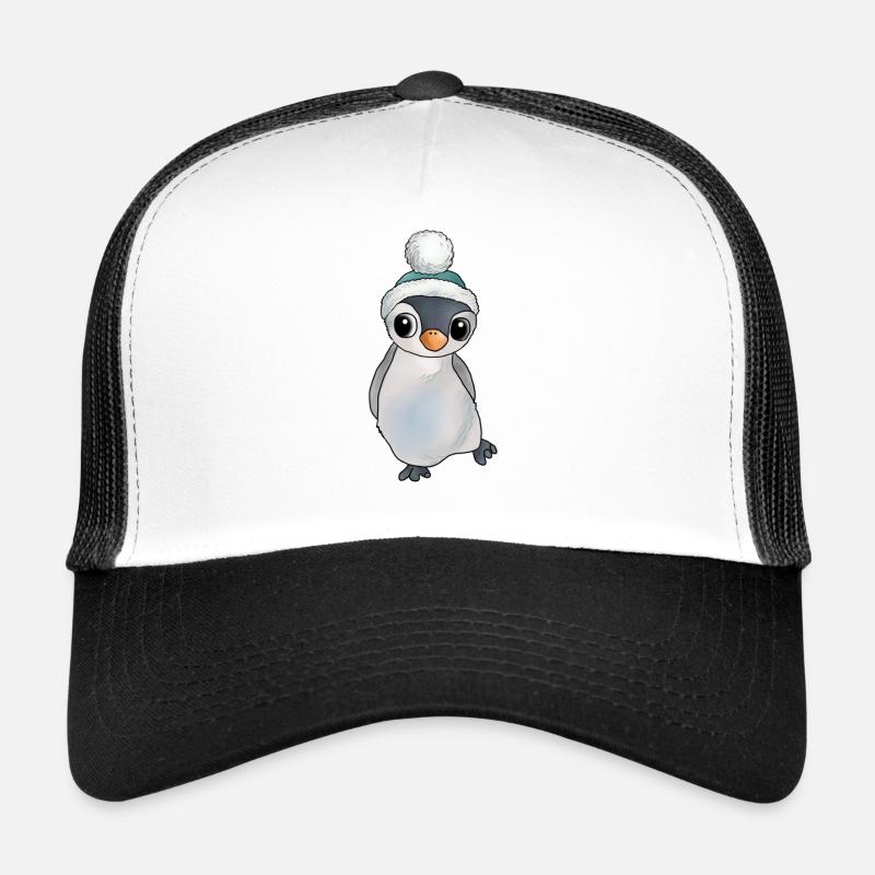 Pinguin mit Muetze - Trucker Cap - Weiß/Schwarz