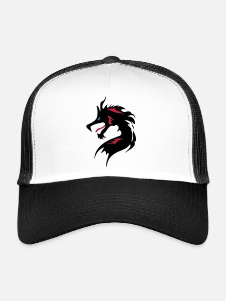 ❤️👄🐉Cool Dragon Head-I Love Dragon- 龍 - Casquette trucker  - blanc/noir - Devant