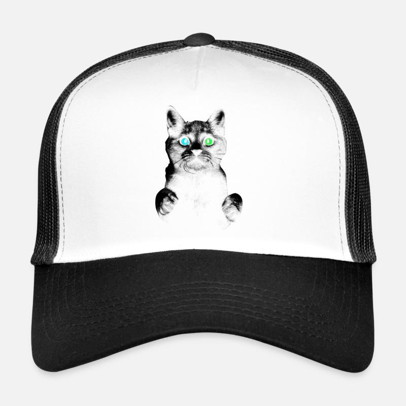 Katze - Trucker Cap - Weiß/Schwarz