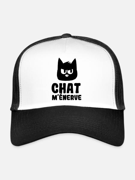 Chat m'énerve humeur - Casquette trucker  - blanc/noir - Devant