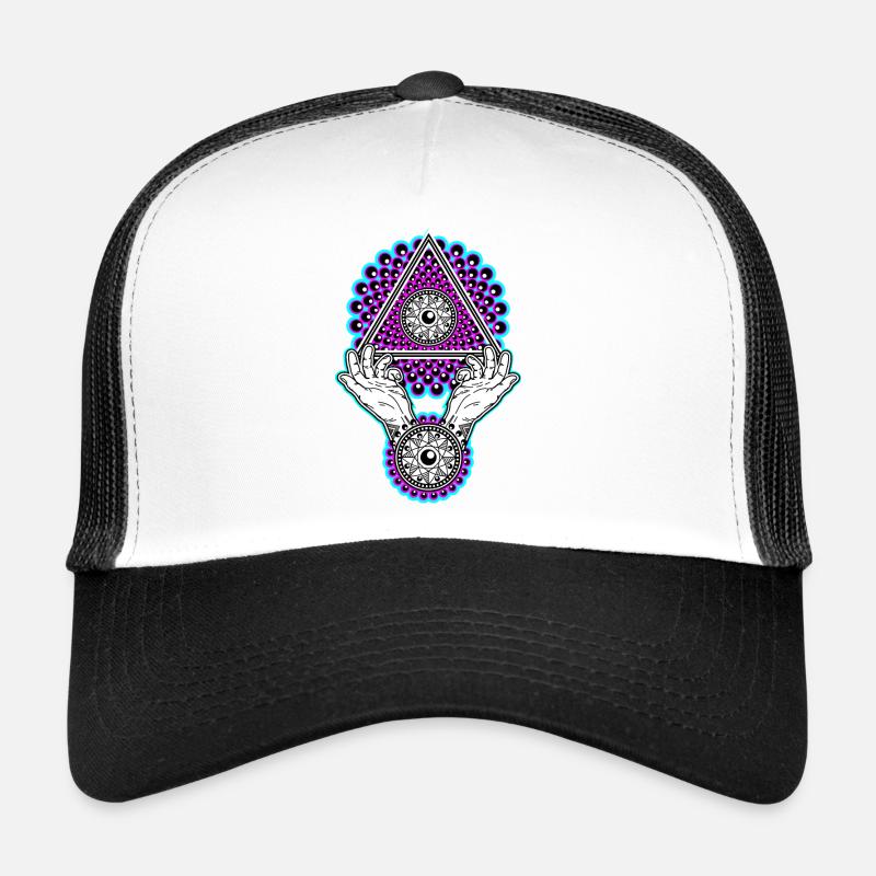 Neon Illuminati Pyramid with Hands - Black Light Trucker Cap