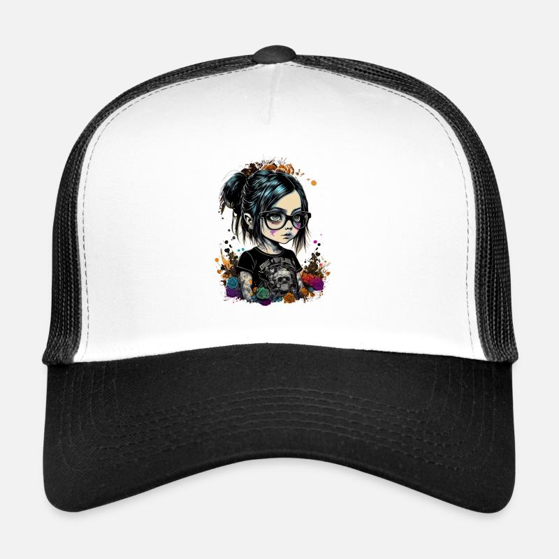 Kleines Mädchen mit Brille im Gothic- Stil Trucker Cap