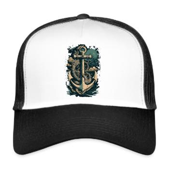 anchor, waves, dew, stormy sea, sailor, ship - Trucker Cap - white/black - Front