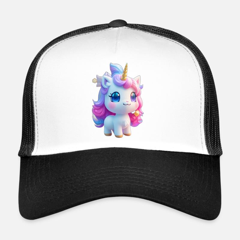 Kawaii Magisches Einhorn - Trucker Cap - Weiß/Schwarz