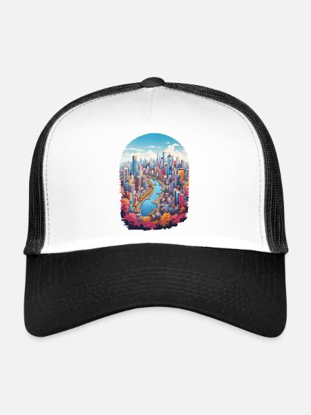 Paysage urbain - Casquette trucker  - blanc/noir - Devant