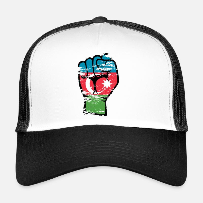 Aserbaidschan Flagge Faust Hand Symbol used - Trucker Cap - Weiß/Schwarz