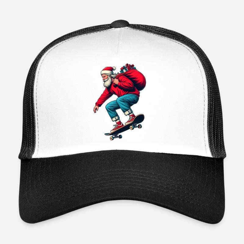 Santa Claus Skate! He jumps on a skateboard. - Trucker Cap - white/black
