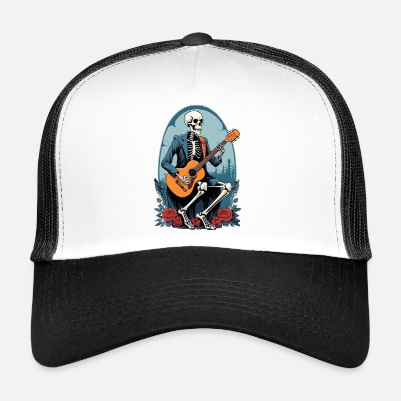 Skelett spielt Gitarre - Trucker Cap - Weiß/Schwarz