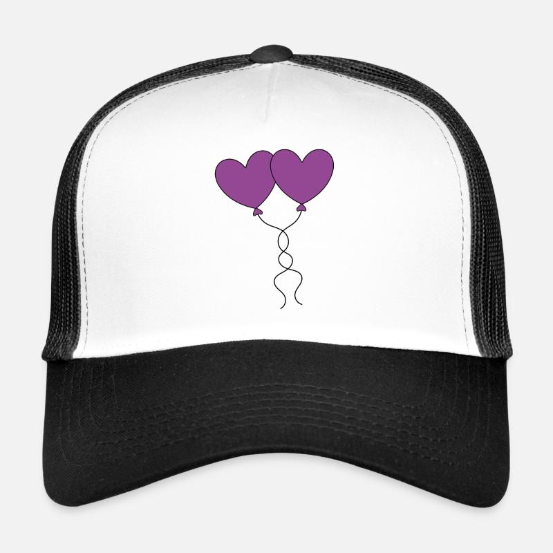 Herz violett Luftballon, Ballon, Valentinstag - Trucker Cap - Weiß/Schwarz