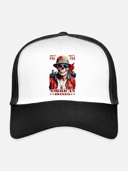 Crâne américain - Casquette trucker  - blanc/noir - Devant