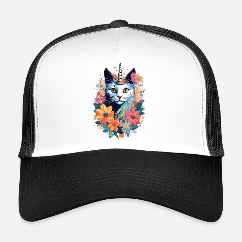 Collection chat licorne 3 - Casquette trucker  - blanc/noir