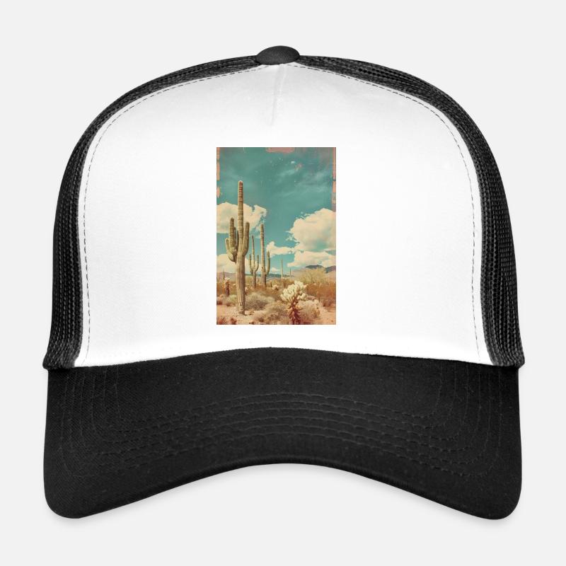 Cactus dans le désert | IA - Casquette trucker  - blanc/noir