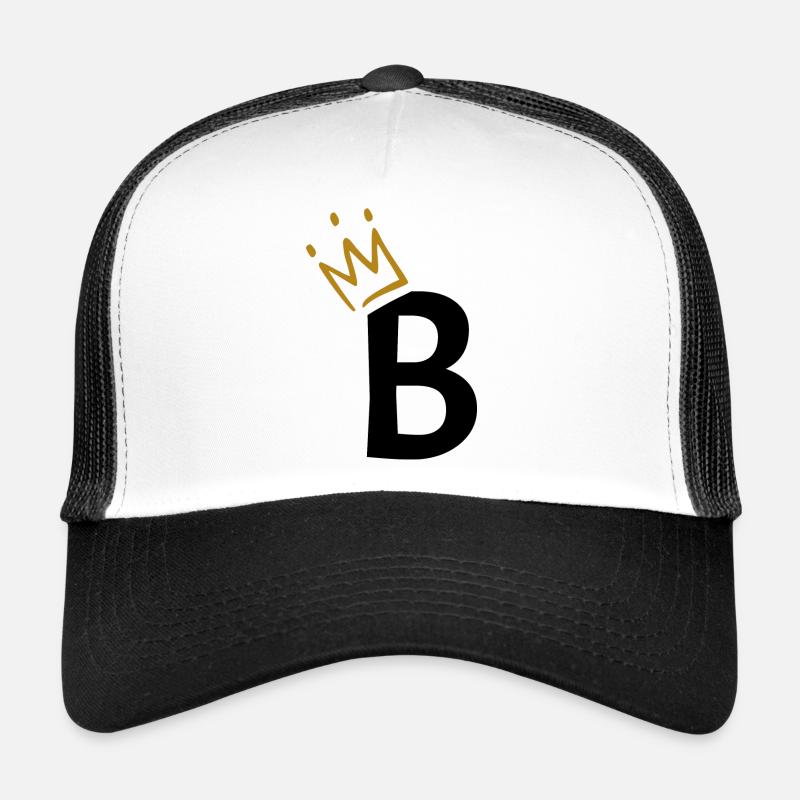 Lettre B - lettre initiale B - Casquette trucker  - blanc/noir