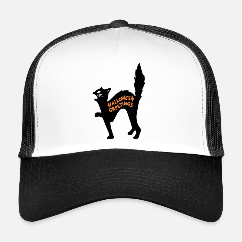 chat d'halloween - Casquette trucker  - blanc/noir