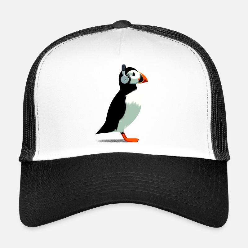Papageitaucher mit Kopfhörern - Trucker Cap - Weiß/Schwarz