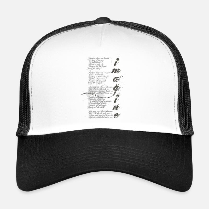 imagine - graphic peace sign and lyrics - Trucker Cap - white/black
