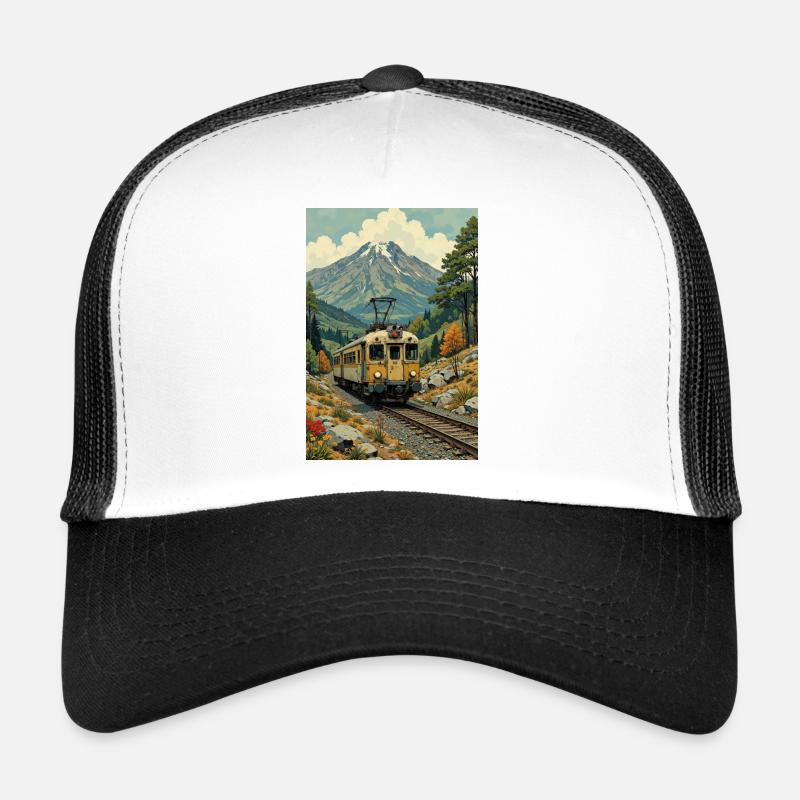 Retro Train Image - Trucker Cap - white/black
