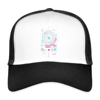 Magnétophone rétro vintage nostalgique - Casquette trucker  - blanc/noir - Devant