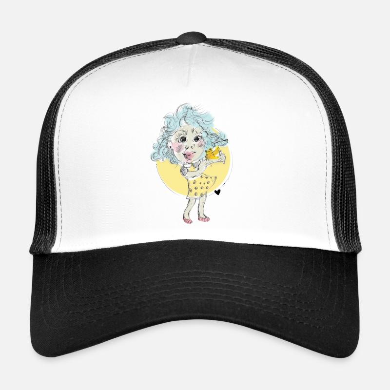 Mädchen mit Kanarienvogel - Trucker Cap - Weiß/Schwarz