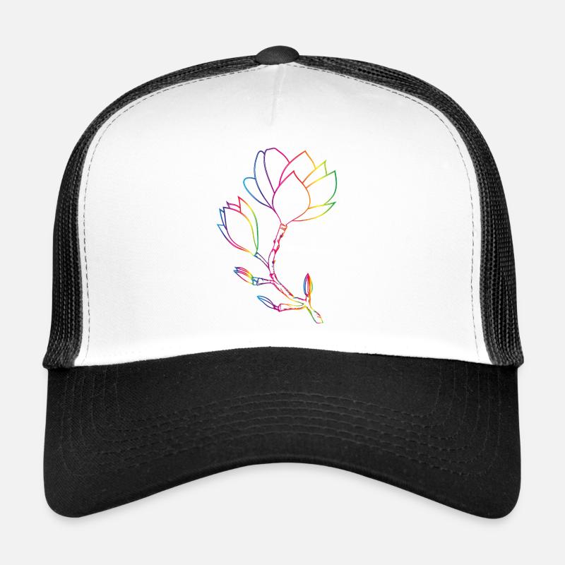 Colorful Magnolia Line Drawing Modern Trucker Cap