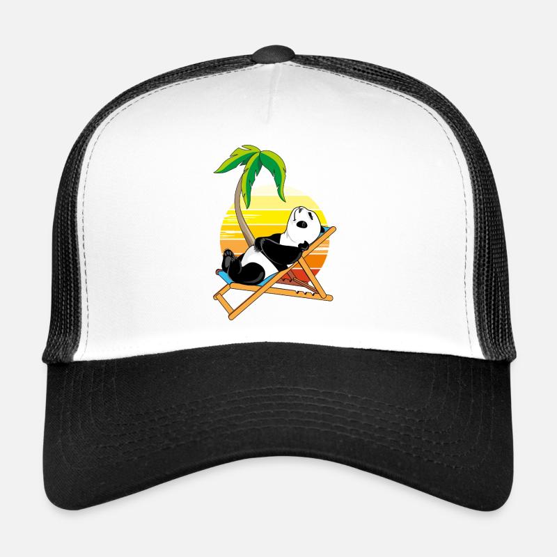 Happy panda bear relaxing on the deck chair Trucker Cap