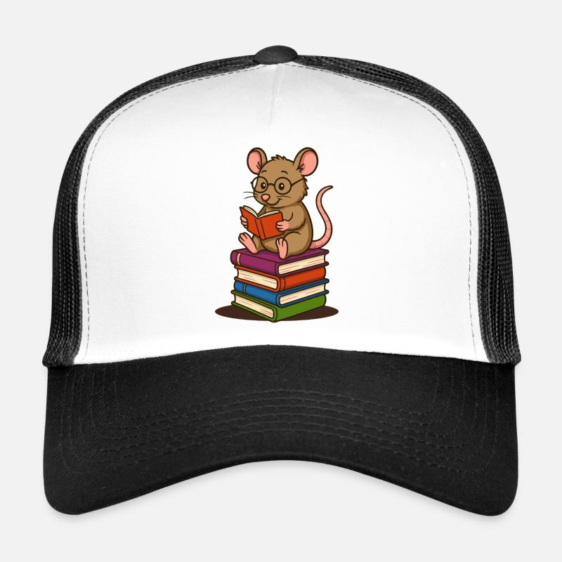 Bookworm with glasses and stack of books Trucker Cap